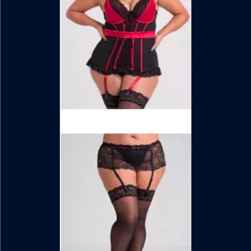 Love Honey plus size Black and Red Lingerie Set with Lace Details